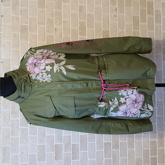 NWOT Desigual Women's Green Embroidery Long sleeve Hooded Spring Parka(Sz L) - Picture 1 of 16